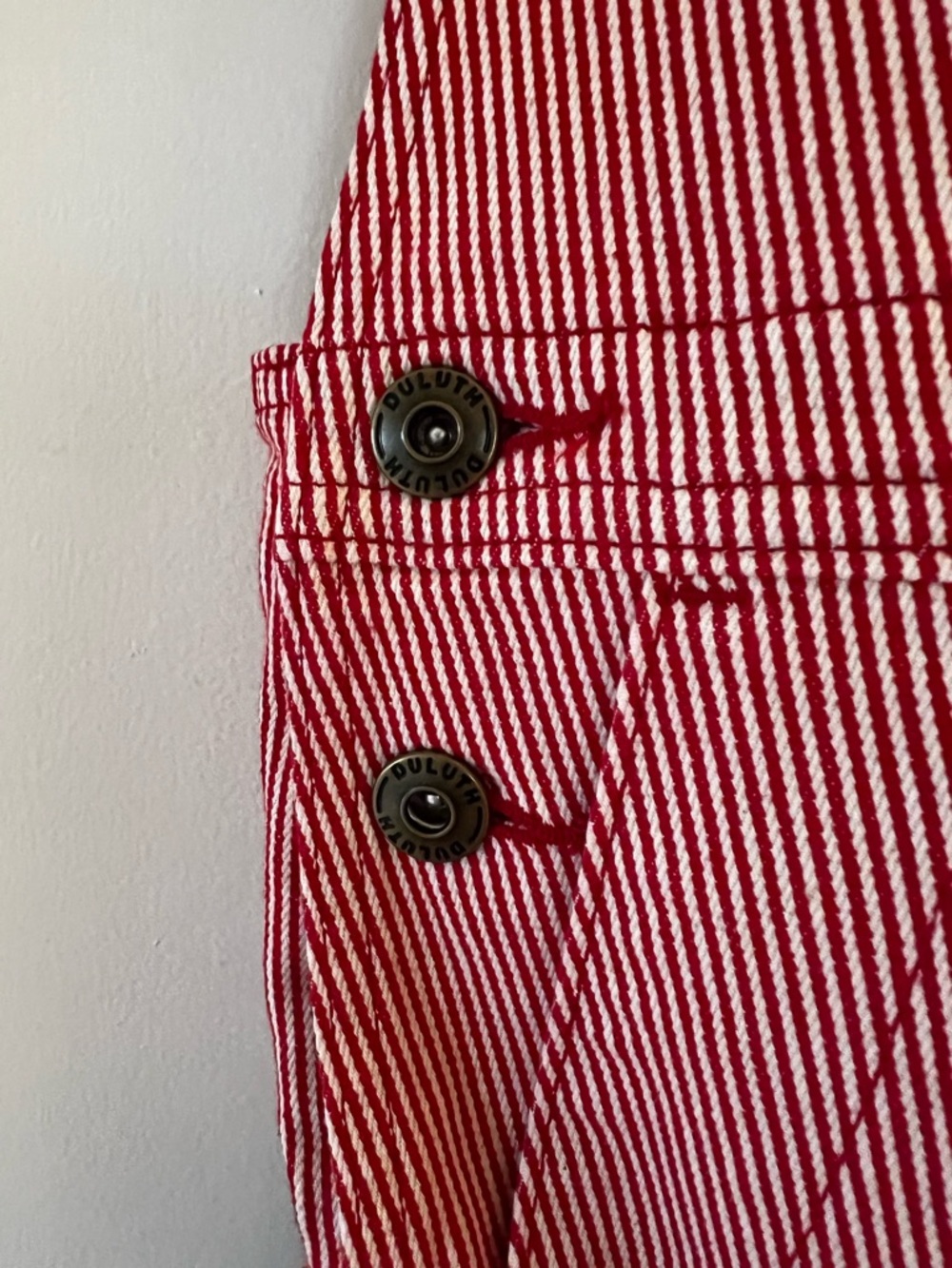 Duluth Trading Co Pink Cotton Overalls with Red Straps - Picture 6 of 6